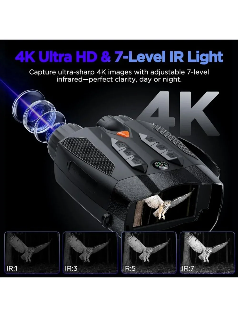 4K Night Vision Goggles - Tactical Binoculars with Camera, Infrared Hunting